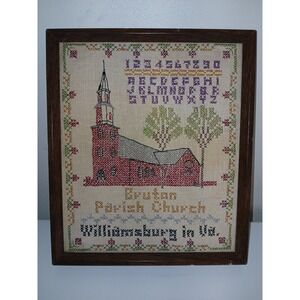 Vintage Bruton Parish Church Williamsburg VA Framed Cross Stitch Needlepoint